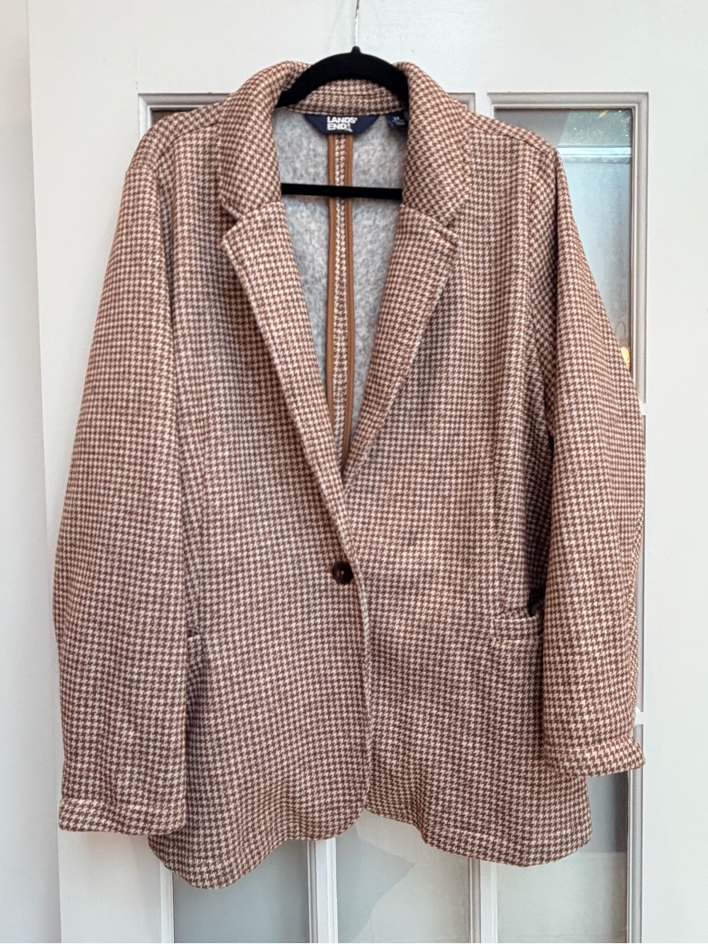 Lands' End Women's Beige & Brown Houndstooth Soft Knit Blazer Plus Size 2X